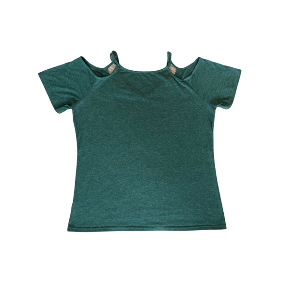 Women's Cold Shoulder Short Sleeve T-Shirt-Green- Size XL - Picture 5 of 5